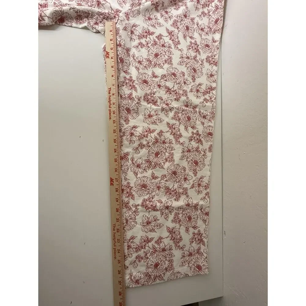 Charter Club Size XL 100% Cotton Flannel Floral Pajama Set Red White PJs Womens